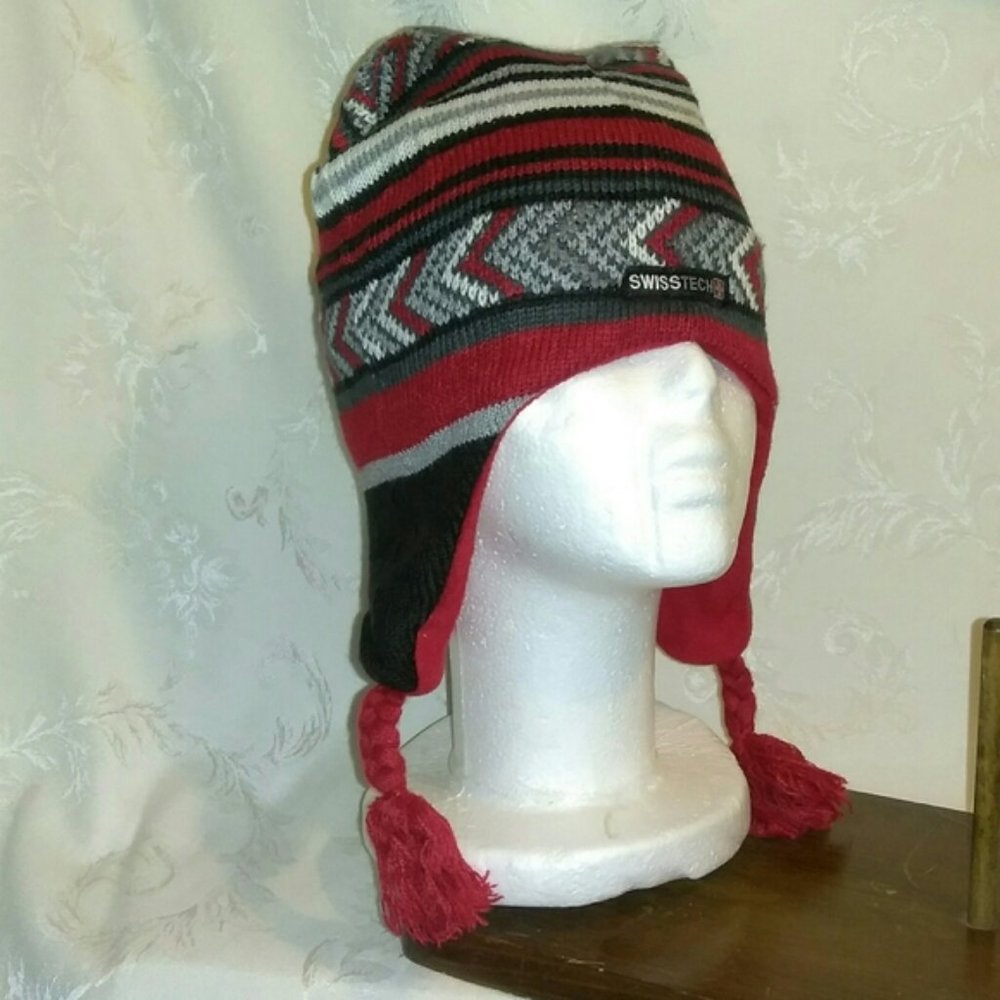 Unisex Knit Winter Cap w Ear Flaps Hat Swiss Tech Lined  Swiss Tech Wint…